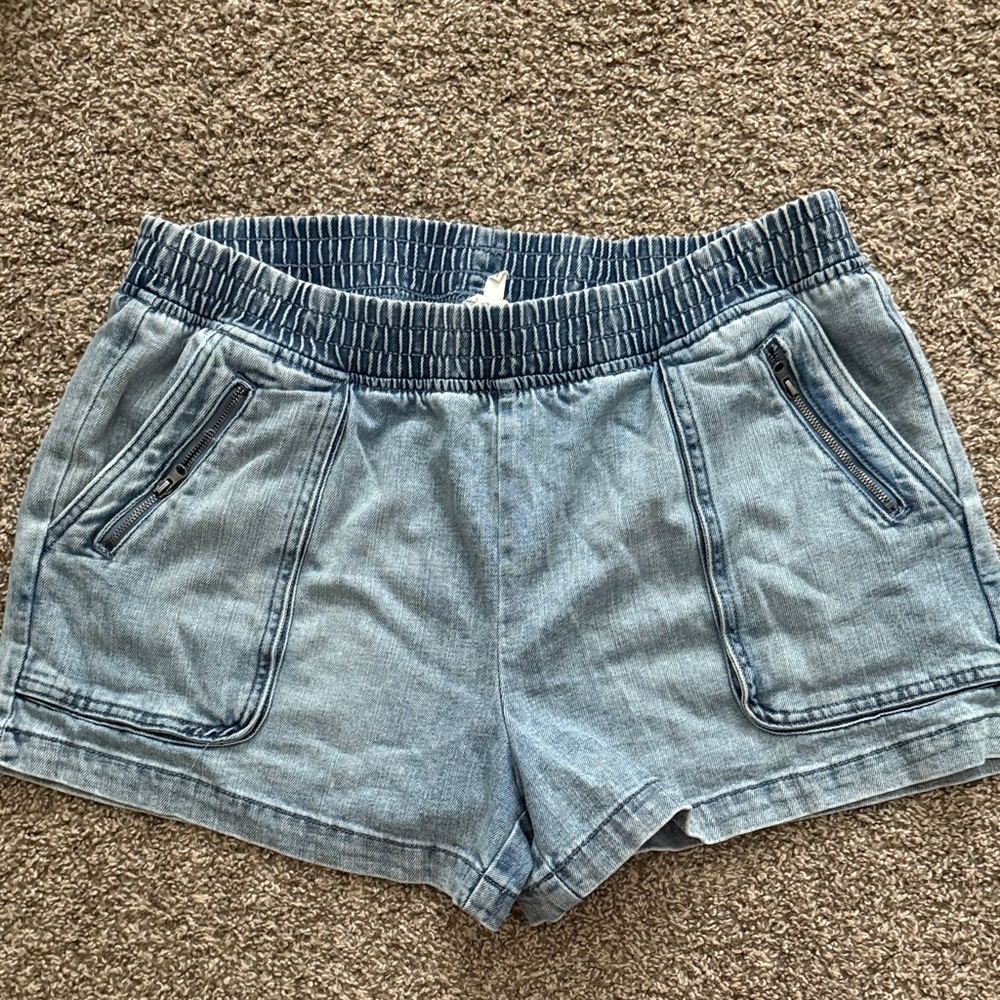 Aerie Light Blue Jean Shorts with Elastic Waistband